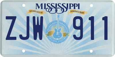 MS license plate ZJW911