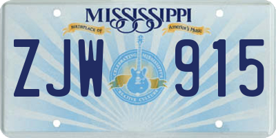 MS license plate ZJW915