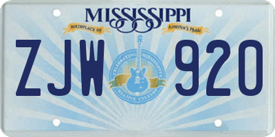 MS license plate ZJW920