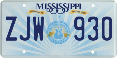 MS license plate ZJW930