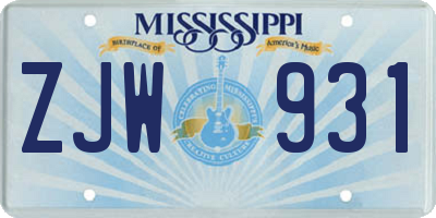 MS license plate ZJW931