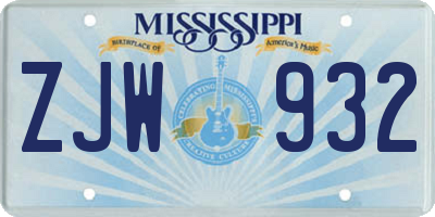 MS license plate ZJW932