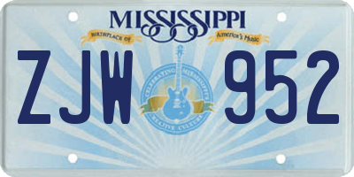 MS license plate ZJW952