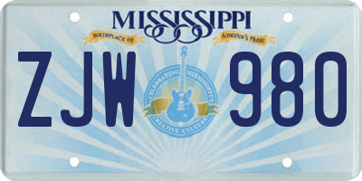 MS license plate ZJW980