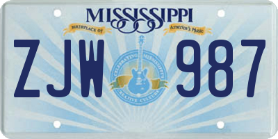 MS license plate ZJW987