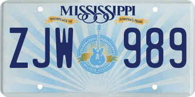 MS license plate ZJW989