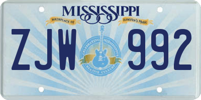 MS license plate ZJW992