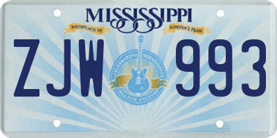 MS license plate ZJW993