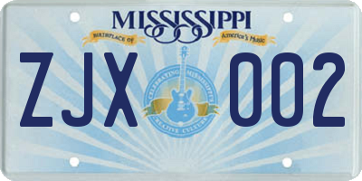 MS license plate ZJX002