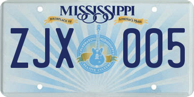 MS license plate ZJX005