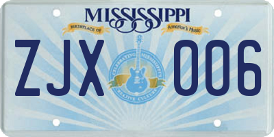 MS license plate ZJX006