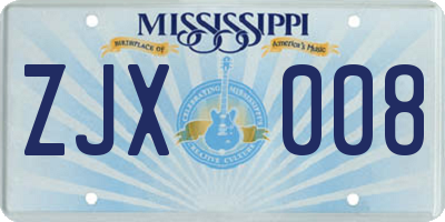 MS license plate ZJX008