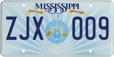 MS license plate ZJX009