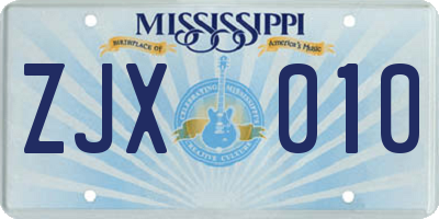 MS license plate ZJX010