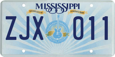 MS license plate ZJX011