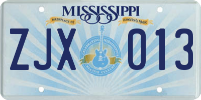 MS license plate ZJX013