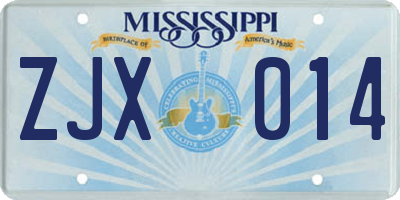 MS license plate ZJX014