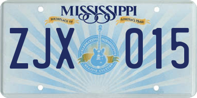 MS license plate ZJX015