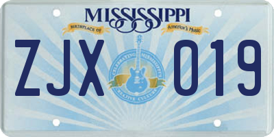 MS license plate ZJX019