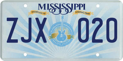 MS license plate ZJX020