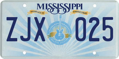 MS license plate ZJX025