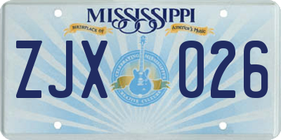 MS license plate ZJX026