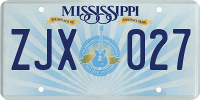 MS license plate ZJX027