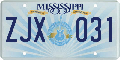 MS license plate ZJX031