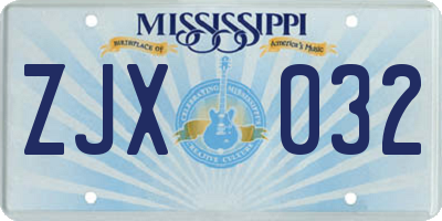 MS license plate ZJX032