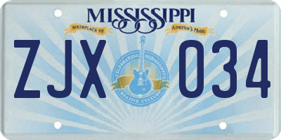 MS license plate ZJX034