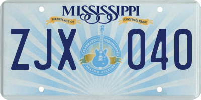 MS license plate ZJX040