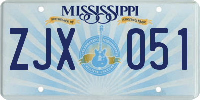 MS license plate ZJX051