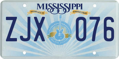 MS license plate ZJX076