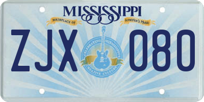 MS license plate ZJX080