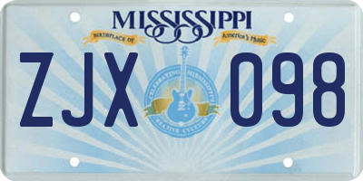 MS license plate ZJX098