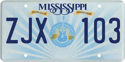 MS license plate ZJX103