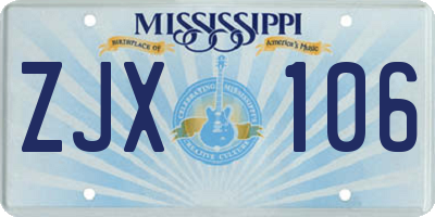 MS license plate ZJX106