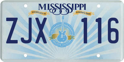MS license plate ZJX116