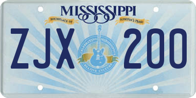 MS license plate ZJX200