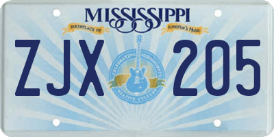MS license plate ZJX205