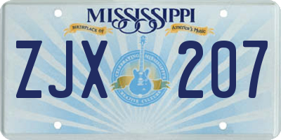 MS license plate ZJX207