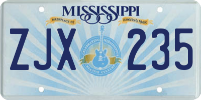 MS license plate ZJX235