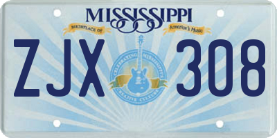 MS license plate ZJX308