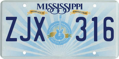 MS license plate ZJX316