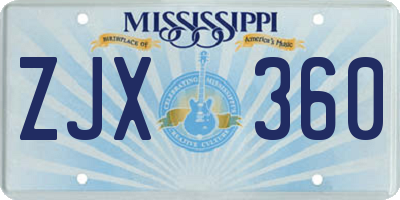 MS license plate ZJX360