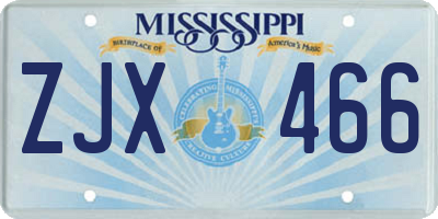 MS license plate ZJX466