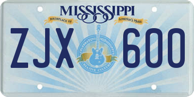 MS license plate ZJX600