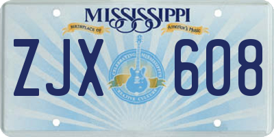 MS license plate ZJX608