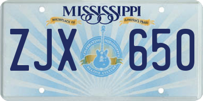 MS license plate ZJX650