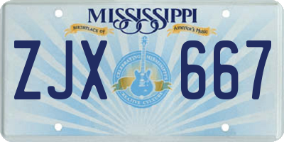 MS license plate ZJX667